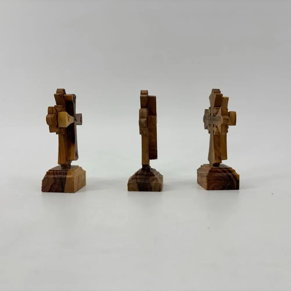 Set 3 Handmade Crucifix Crosses Jesus Jerusalem Olive Wood Holy Land